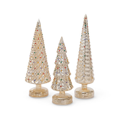Sapins de table en verre scintillant « Bijou de Noël », ensemble de 3