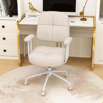 Home Office Chair Chenille Upholstered Task Chair With Cushioned Back Beige