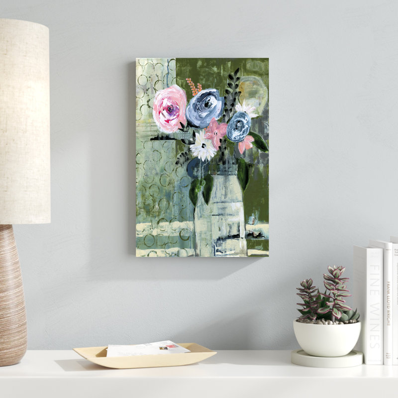 «Modern Floral Circle», peinture sur toile, H 18 po x l 12 po