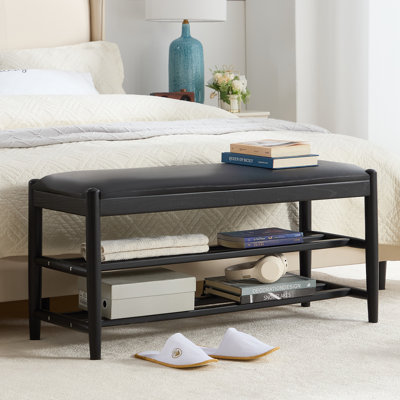 Banc de hall d'entrée avec rangement pour chaussures pour le couloir, la chambre à coucher, le salon, 3 niveaux (bois d'orme, noir 43,3 po)