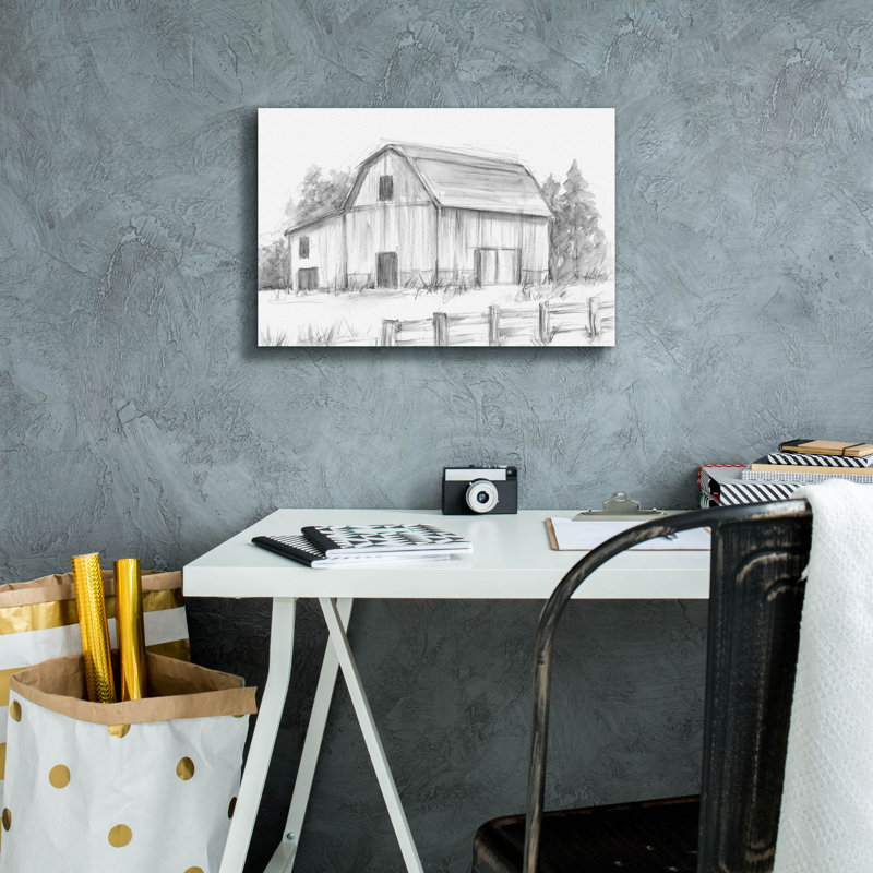 «Black and White Barn Study 2» par Ethan Harper, art mural sur toile, H 12 po x l 18 po