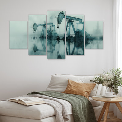 «Gray Petrochemical Winter Texas Oil Rigs», ensemble d'art mural