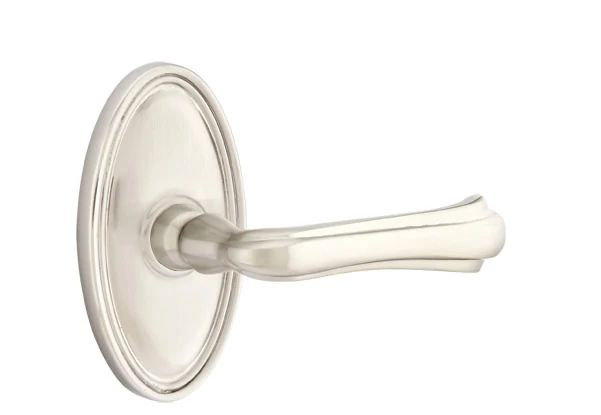 Emtek Passage Interior Mortise w/ Oval Rosette & Wembley Lever, Satin Nickel, Right