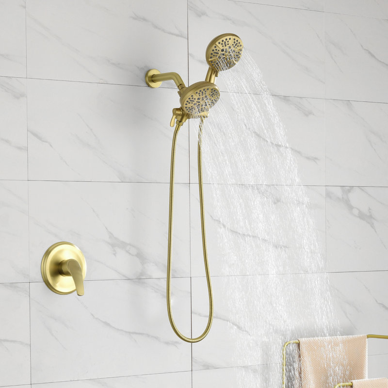 Dual Shower Faucet Set with Valve High Pressure 2 in 1 Shower Combo Set Shower System with Handheld, Brushed Gold