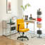Chaise de bureau jaune avec accoudoirs croisés en lin jaune, avec roulettes - ergonomique pour le travail à domicile et les études-1310730718