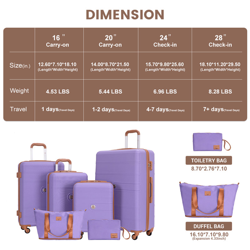 Ensemble de valises rigides avec valise rigide TSA de 6 pièces Travelhouse