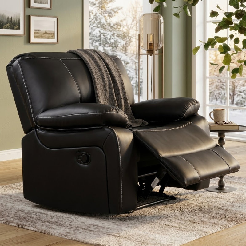 Fauteuil inclinable manuel en cuir respirant, Similicuir minuit