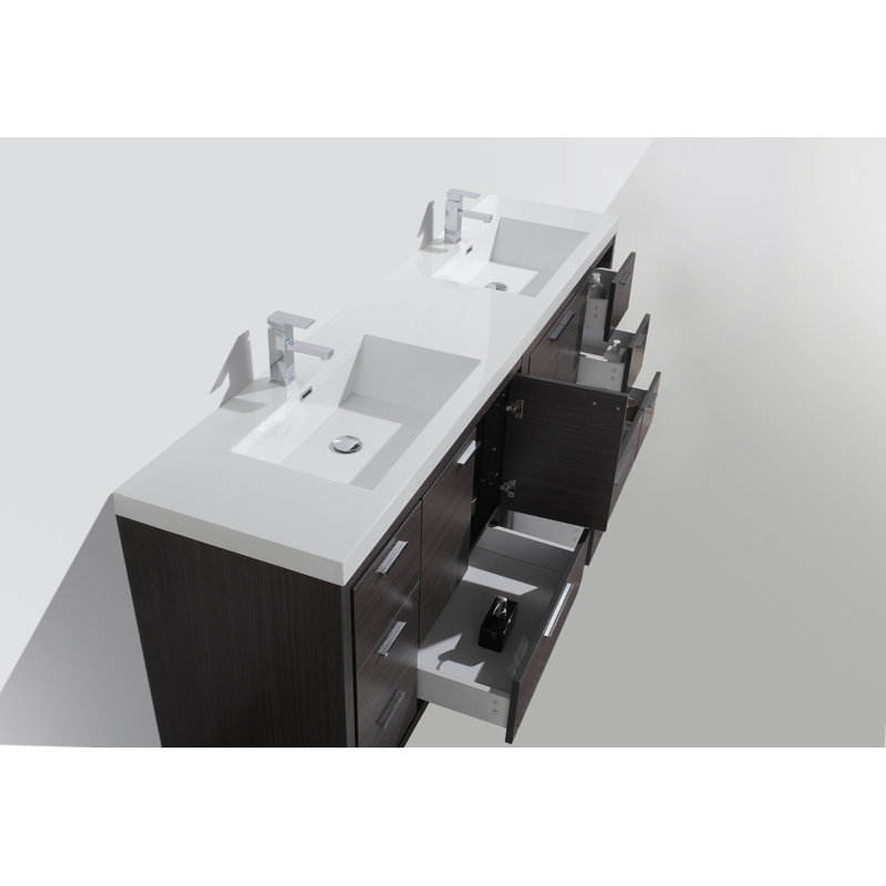 Malani 84'' Double Bathroom Vanity Base Only, Dary Grey Oak