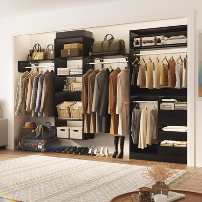 Système d'organisation 58,4 "à 132" avec tablettes réglables et tiroirs, 2 tringles
