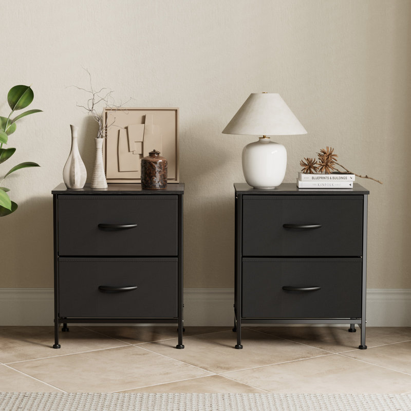 Jaece Modern 2-Fabric Drawer Nightstand, Small Space Bedside Table, End Table Storage Cabinet, Black