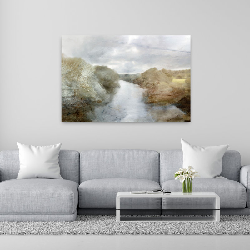 River Abstract Contemporary Modern Fish Coastal Landscape Wall Art Print 1 Piece Wrapped Canvas Wall Art