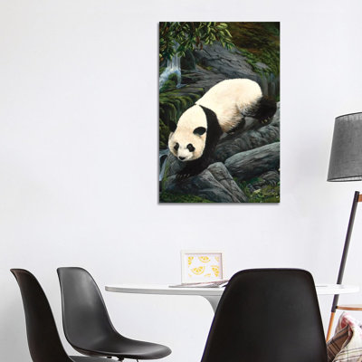 Panda Climbing Down 1 Piece Wrapped Canvas Painting