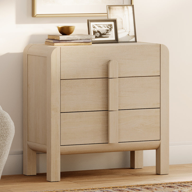 31.5"Wide Wood 3-Drawer File Cabinet, Curved Profile Design, Mid Century Modern Office Storage Cabinet For Study Room, Living Room