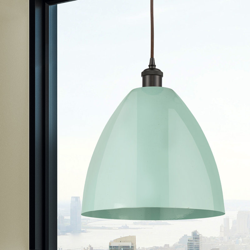 Luminaire suspendu conique 1 lumière, H 14,75 po x l 12 po x P 12 po, Vert clair, Bronze huilé