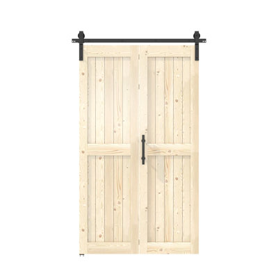 Pre-Assembled Solid Core Unfinshed Pine Wood Bi-Fold Door With Hardware Kit