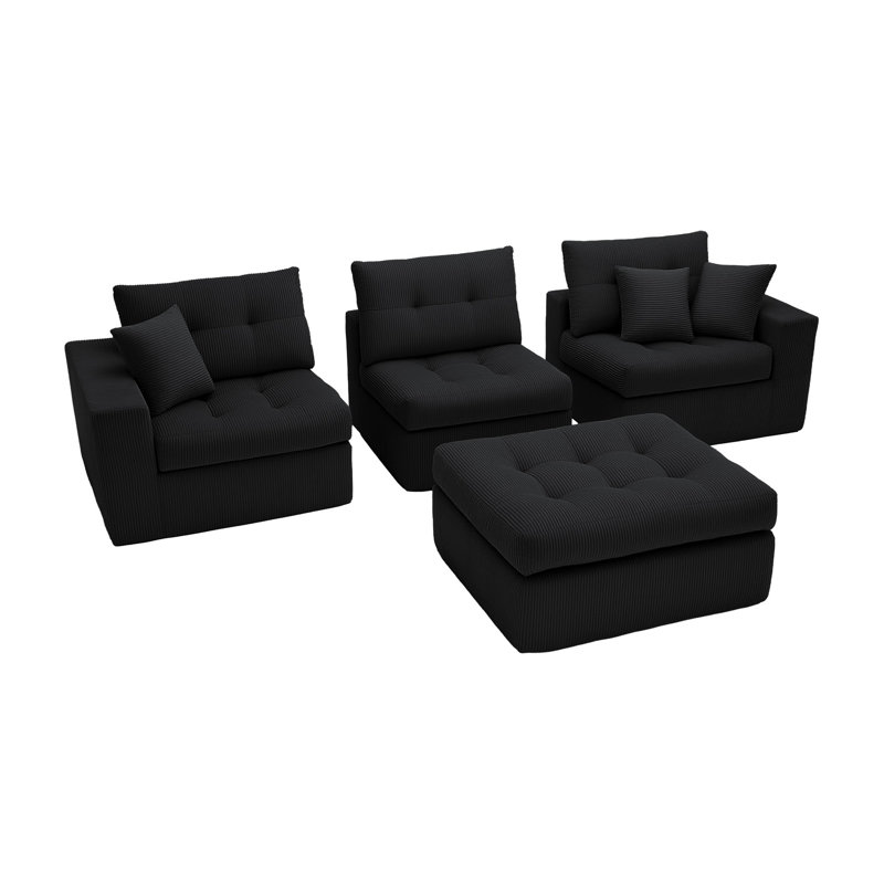 Canapé modulaire en L Corduroy avec méridienne et canapé-lit convertible sans assemblage