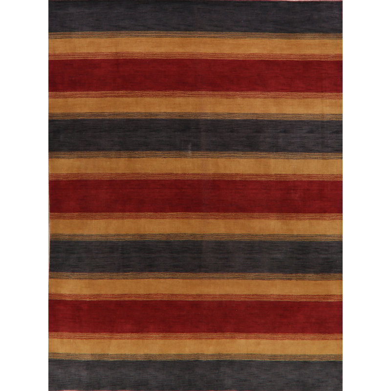 Tapis unique en laine noué à la main Gabbeh nouvel âge rouge et bleu 9 pi 3 po x 12 pi 1 po Combray