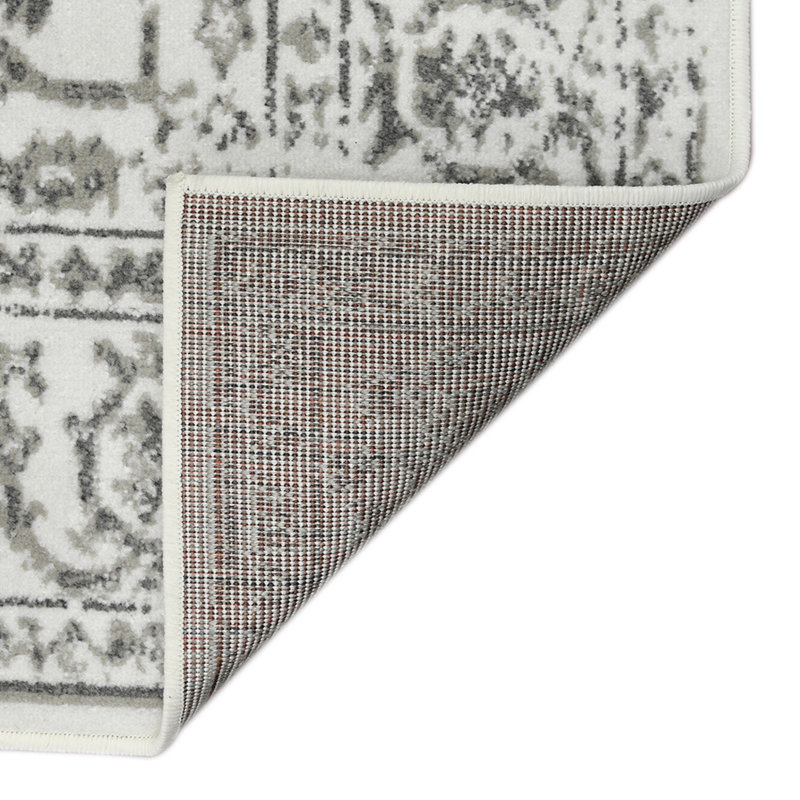 Tapis de couloir 10 pi à motif floral tissé à la main gris clair avec franges