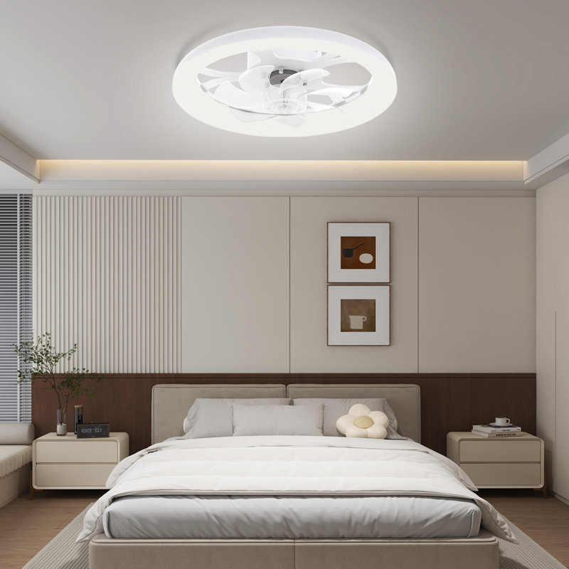 18'' Flush Mount Dimmable Ceiling Fan with LED Lights, White