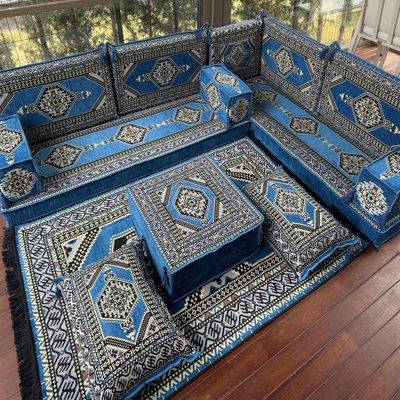 Ensemble de canapé modulaire de style bohémien avec repose-pieds Kilim