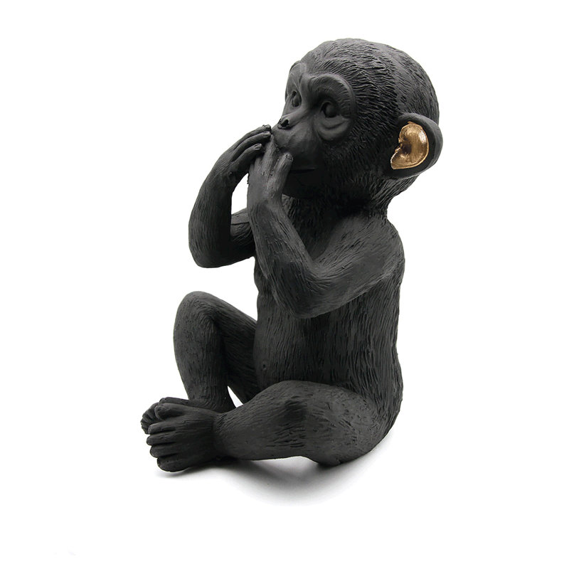 Black and Gold Resin Speak No Evil Monkey Figurine