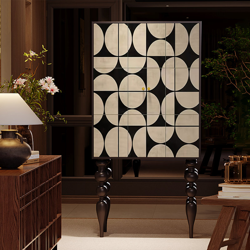Double-door geometric pattern accent cabinet