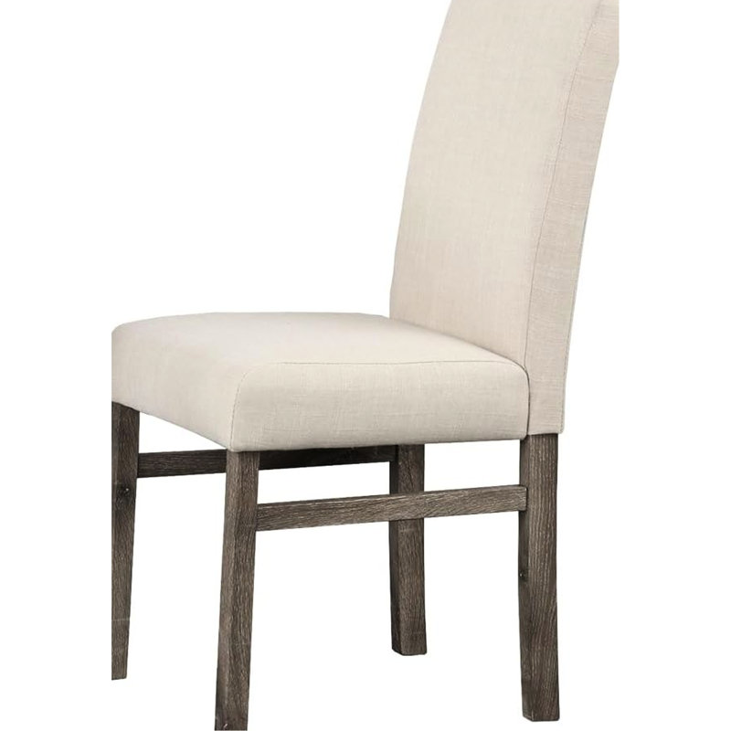 Transitionnel de 2 chaises de salle à manger rembourrées rectangulaires en lin beige à dossier uni pour la cuisine et la pièce à la maison avec finition en chêne