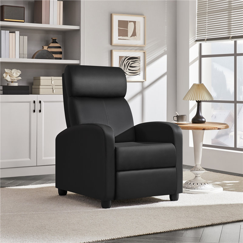 Mcghee Faux Leather Recliner, Black Faux Leather