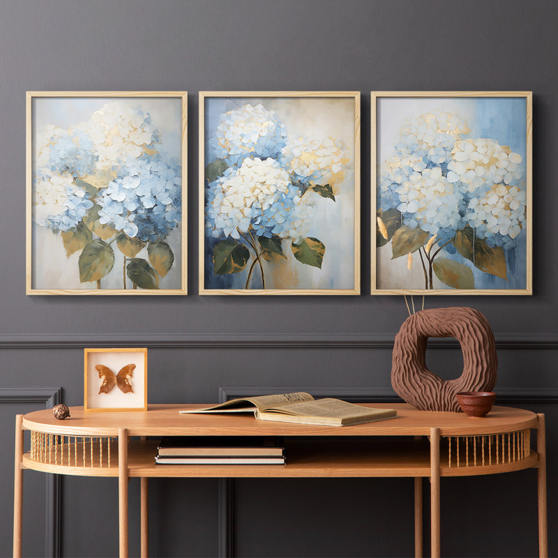 Étude florale, série XXXIX, ensemble de 3 estampes numériques, prêt à accrocher, Encadré naturel, H 10 po x l 8 po