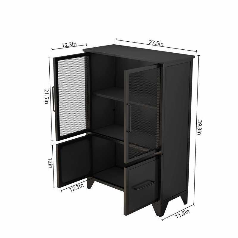 4-Door Storage Cabinet with Adjustable Shelf and Metal Frame