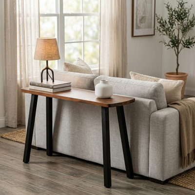 Solid Walnut Console Table with Metal Legs