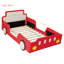 Lit plateforme simple en forme de voiture de course avec roues, rouge-914465080