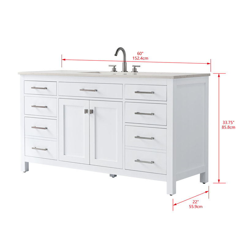 Trevor 60" W Single Vanity, White/Brushed Nickel