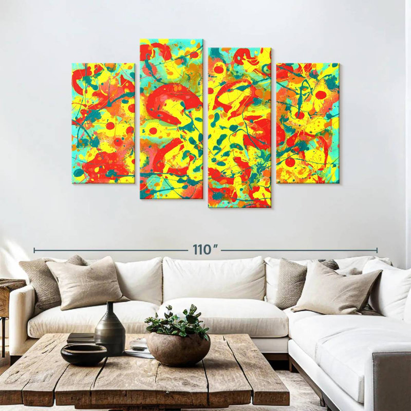 Abstrait floral fantaisie, H 54 po x l 84 po