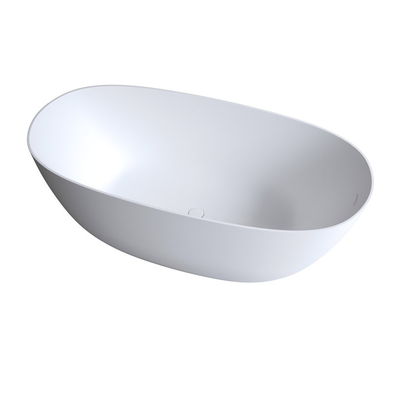 Baignoire de trempage autoportante à surface solide de 65 po blanc mat, avec trop-plein et drain escamotable, baignoire de trempage en pierre en résine à faible entretien, blanche, fabriquée à la main et lisse