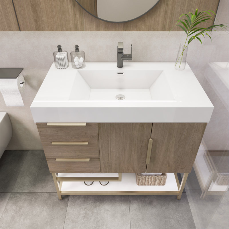 Ensemble de meuble-lavabo simple 35,4 po Malwina, Chêne clair