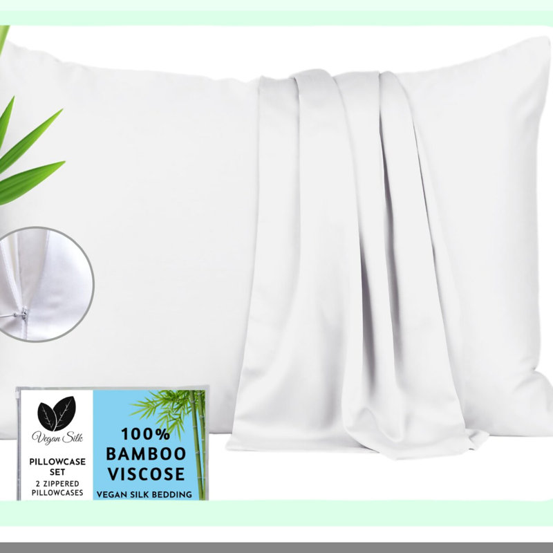 Rayon From CoolBamboo Queen Pillowcase Set - 2-Pack Cooling Cases for Hot Sleepers. Zipper Closure, Breathable Fabric, Queen Size. Ideal for a Cool and Comfortable Sleep Experience.