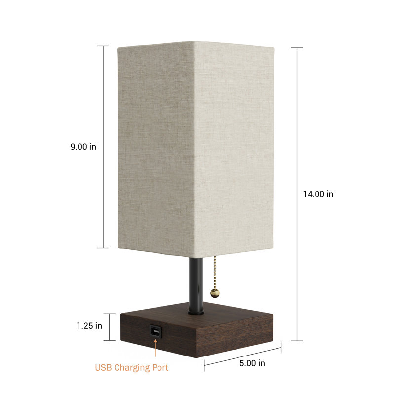 Albaro 14" LED Desk Lamp with USB Charging Port - Small Bedside Table Light for Reading - Bedroom, Living or Dining Room, Dorm Decor (Linen/Brown)