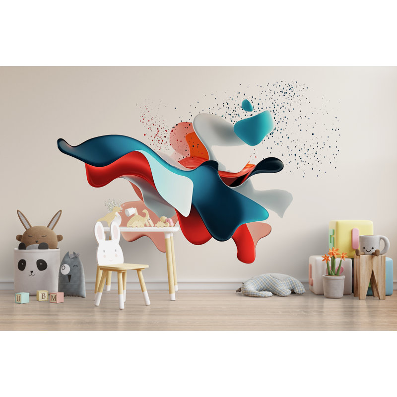 Adhésif mural chambre d'enfant abstrait, art fluide coloré pour enfants, art mural amovible moderne pour salle de jeux 102Mv