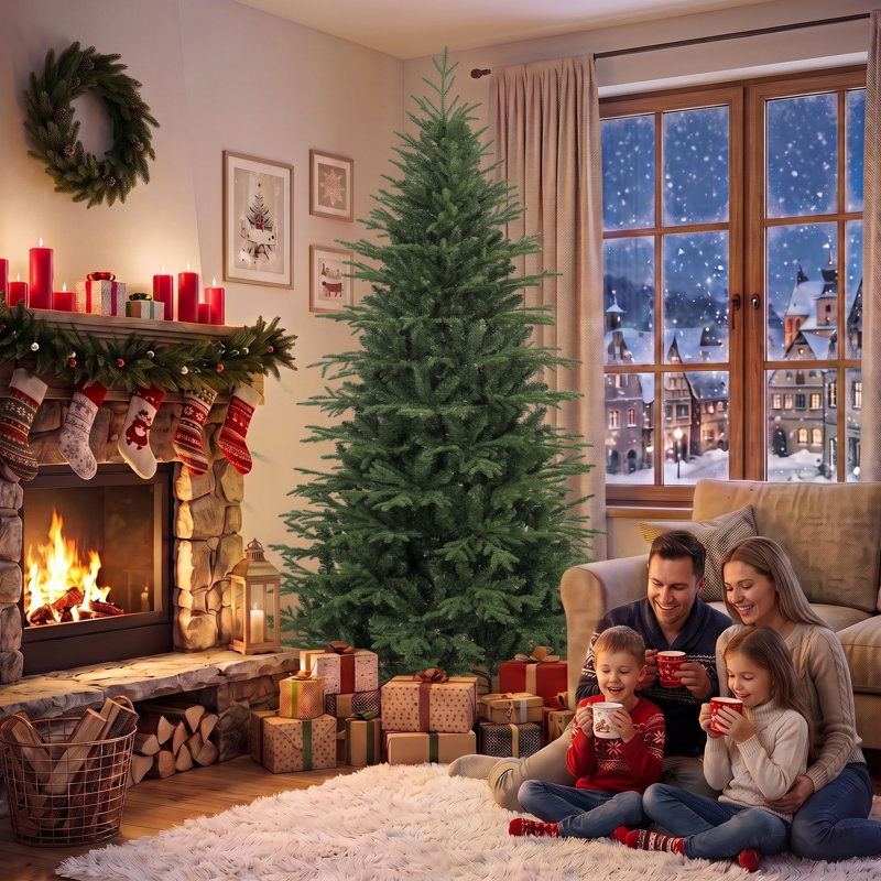 Sapin de Noël artificiel de 2,13 m (7 pi) avec base métallique pliable, vert
