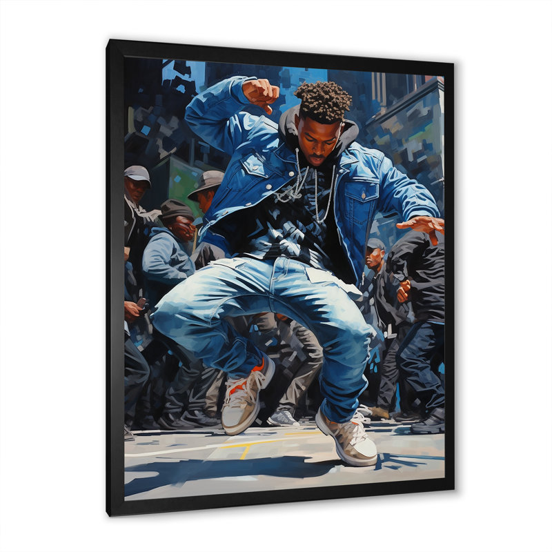 «Black and Blue Break Dance Fusion V», reproduction sur toile, Cadre simple noir, H 44 po x l 34 po x P 1,5 po