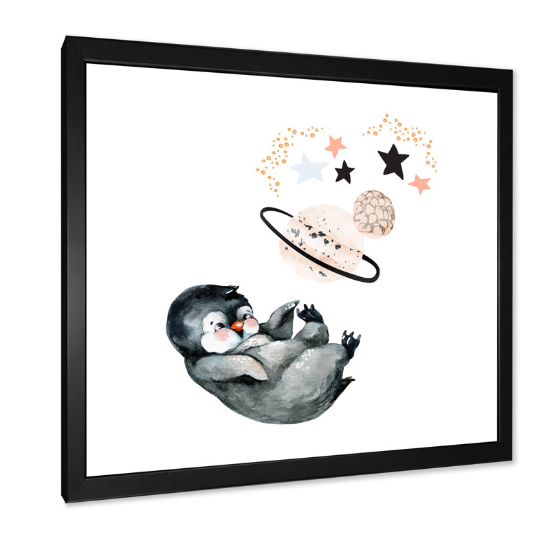 Mignon petit pingouin - peinture, H 16 po x l 16 po x P 1 po, Cadre photo noir