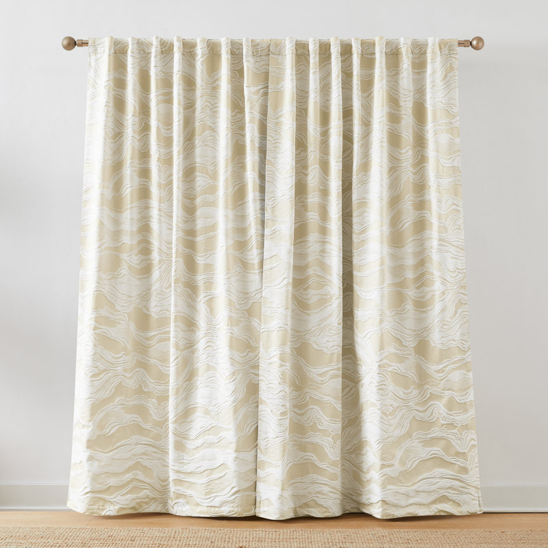 Cascade Wave Blackout Cotton Window Curtain Panels Cream/White Set of 2, Cream