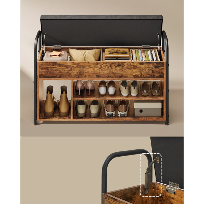 8 Pair Shoe Storage Bench, Rustic Brown