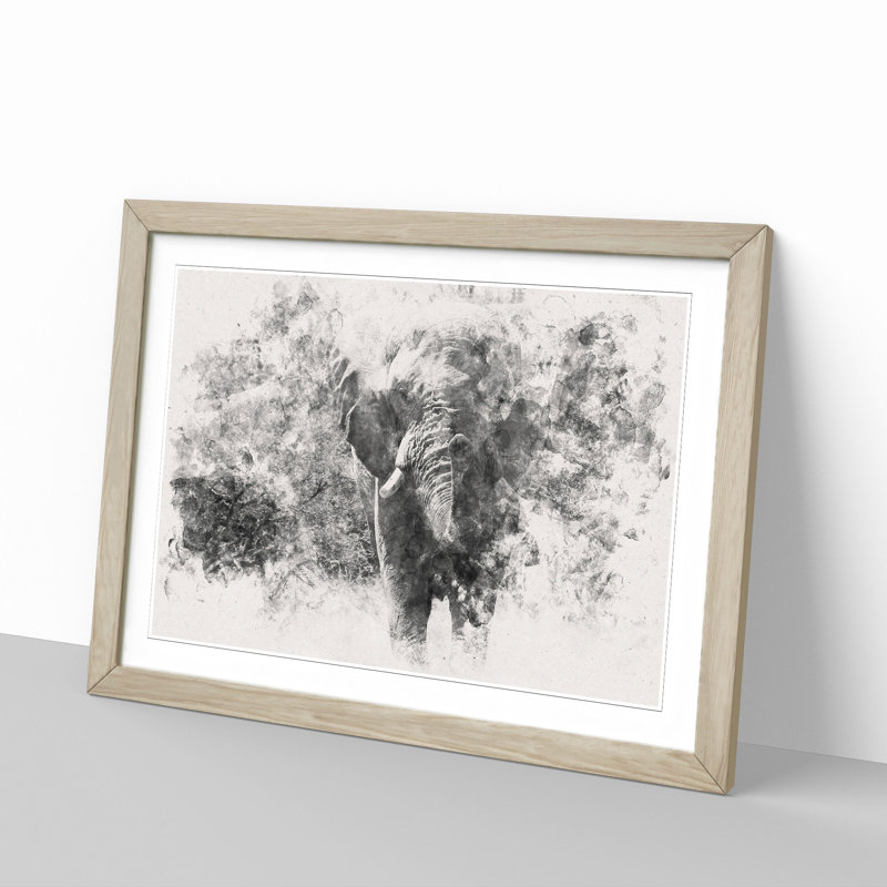 The Majestic Elephant Watercolour - Single Picture Frame Print on MDF, 40cm H x 60cm W x 2cm D, Oak Framed