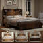 Grand lit en bois compact avec tête de lit et rangement