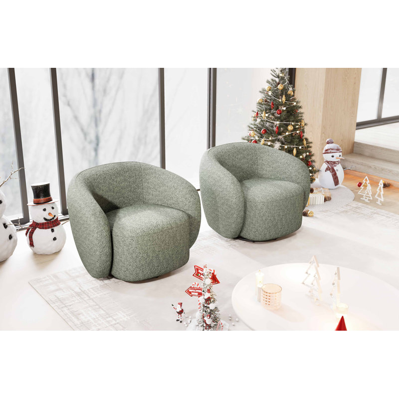 Coheman Upholstered Swivel Accent Chairs, Boucle Swivel Barrel Chair, Arm Chairs for Small Space, Gray/Green