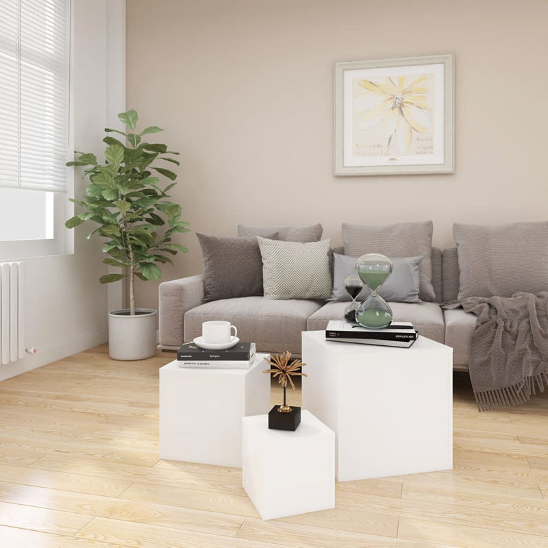 Gobind Block Nesting Tables, White, White