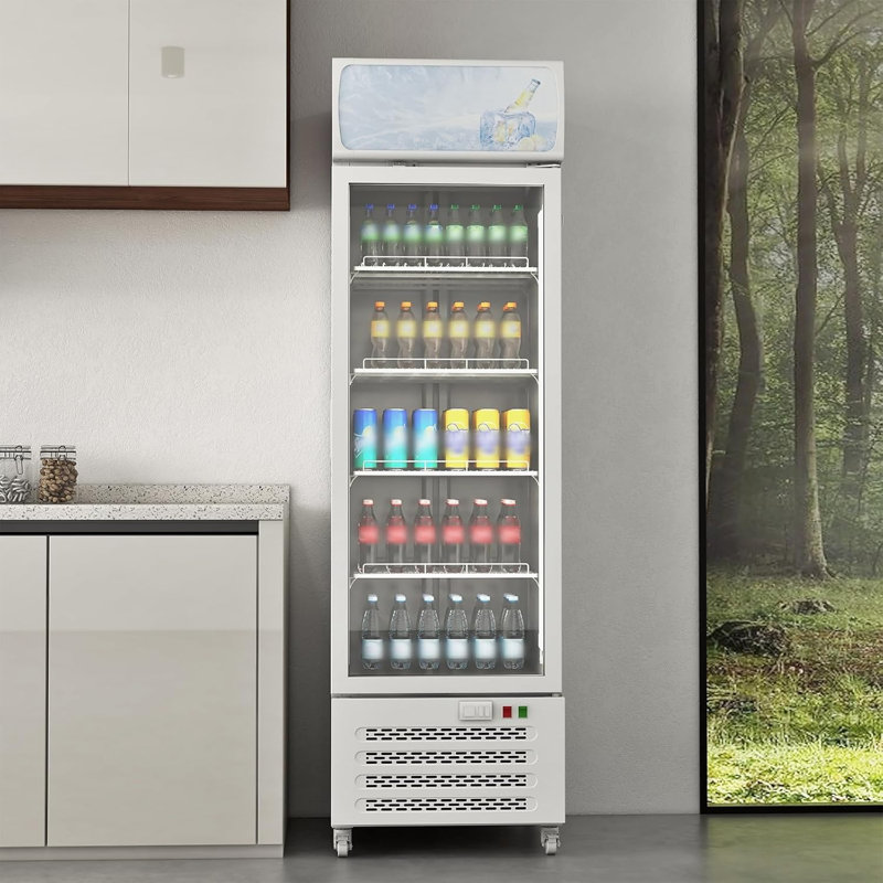 Upright Commercial Display Fridge For Beverages, 11.5 Cu.Ft. Glass Door Refrigerator Merchandiser With Soft LED Light, Ideal For Restaurants, Bars, And Retail Spaces, White