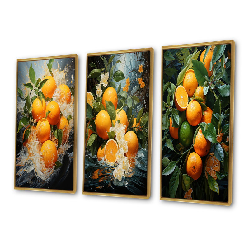 Orange tropicale, Cadre flottant doré, H 40 po x l 60 po